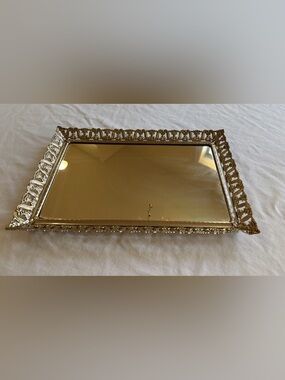 VTG Ornate Silver Filigree Rectangular Vanity Mirror with Decorative Frame